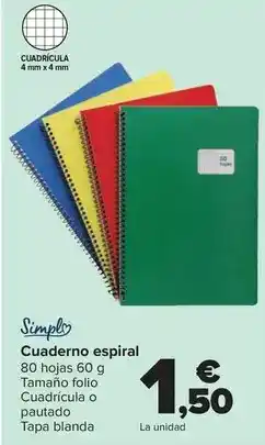 Carrefour Simply - cuaderno espiral oferta