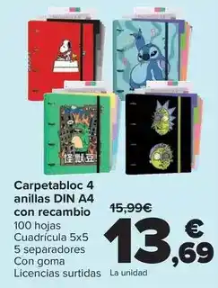 Carrefour Carpetabloc 4 anillas din a4 con recambio oferta