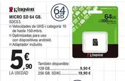 E.Leclerc Kingston - micro sd 64 gb oferta