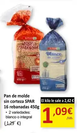 SPAR SPAR Pan de molde sin corteza oferta