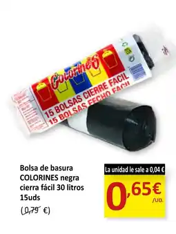 SPAR COLORINES Bolsa de basura negra cierra fácil 30 litros 15uds oferta