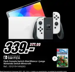 MediaMarkt NINTENDO SWITCH Pack Consola Switch Oled Blanca + Juego Nintendo Switch Minecraft oferta