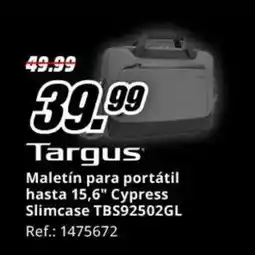 TARGUS Maletín para portátil hasta 15,6" Cypress Slimcase TBS92502GL