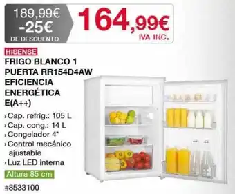 Costco Hisense Frigo Blanco 1 Puerta Rr154d4aw Eficiencia Energética E(a++) oferta