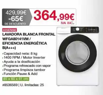 Costco Hisense Lavadora Blanca Frontal Wfga80141vm-eficiencia Energética B(a+++) oferta