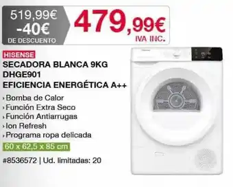 Costco Hisense Secadora Blanca 9kg Dhge901 Eficiencia Energética A++ oferta