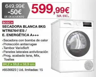 Costco Bosch Secadora Blanca 8kg Wtr87641es - E. Energética A+++ oferta