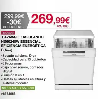 Costco Hisense Lavavajillas Blanco Hs60240w Essencial Eficiencia Energética E(a++) oferta