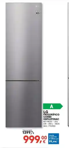 Worten LG Frigorífico combi gbp62pznac oferta