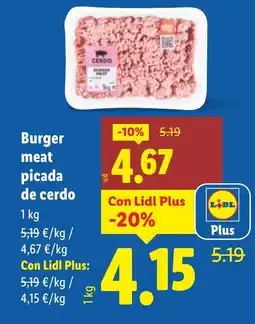 Lidl Burger meat picada de cerdo oferta