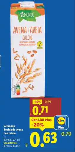 Lidl VEMONDO VBebida de avena con calcio oferta