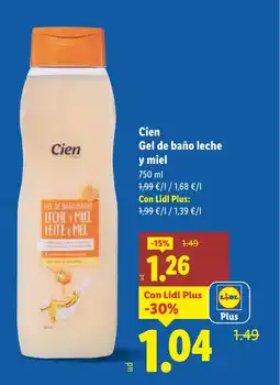 Lidl CIEN Gel de baño leche y miel oferta