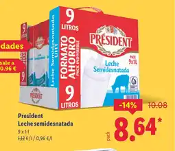 Lidl PRESIDENT Leche semidesnatada oferta