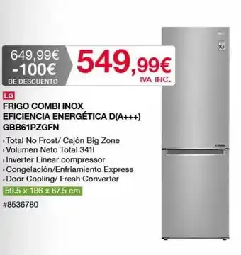 Costco Lg Frigo Combi Inox Eficiencia Energética D(a+++) Gbb61pzgfn oferta
