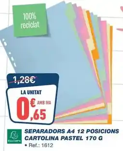 Bureau Vallée Exacompta - separadors a4 12 posicions cartolina pastel 170g oferta