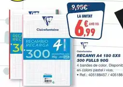 Bureau Vallée Clairefontaine - recanvi a4 180 5x5 300 fulls 90g oferta