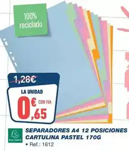 Bureau Vallée Exacompta - separadores a4 12 posiciones cartulina pastel 170g oferta