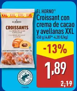 ALDI EL HORNO Croissant con crema de cacao y avellanas XXL oferta
