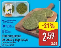 ALDI Hamburguesas de pollo y espinacas oferta