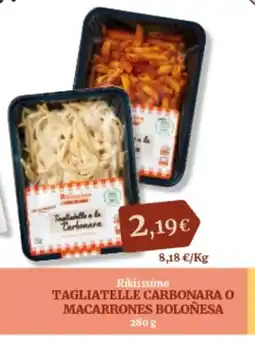 Hiperber RIKISSSIMO Tagliatelle carbonara o macarrones boloñesa oferta