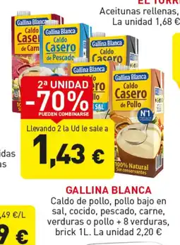 Hiperber GALLINA BLANCA Caldo de pollo, pollo bajo en sal, cocido, pescado, carne oferta