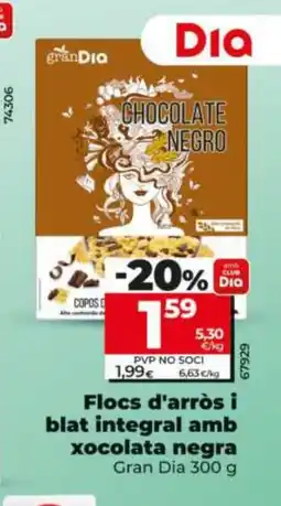 Dia Flocs d'arròs i blat integral amb xocolata negra oferta