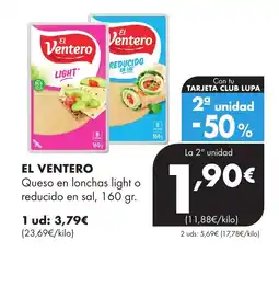 Supermercados Lupa EL VENTERO Queso en lonchas light o reducido en sal oferta