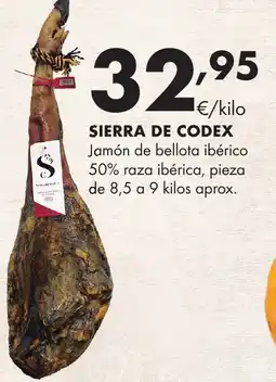 Supermercados Lupa SIERRA DE CODEX Jamón de bellota ibérico 50% raza ibérica, pieza de 8,5 a 9 kilos aprox. oferta
