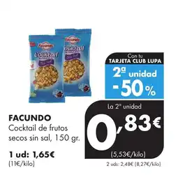 Supermercados Lupa FACUNDO Cocktail de frutos secos sin sal oferta