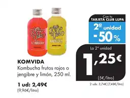 Supermercados Lupa KOMVIDA Kombucha frutos rojos o jengibre y limón oferta