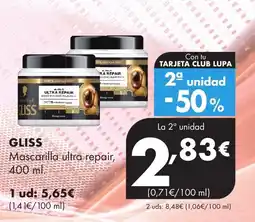 Supermercados Lupa GLISS Mascarilla ultra repair oferta