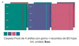Hipercor Carpeta Frost de 4 anillas con goma + recambio de 80 hojas A4 oferta