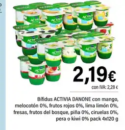 Cash Ifa ACTIVIA DANONE Bífidus con mango, melocotón 0%, frutos rojos 0%, lima limón 0% oferta
