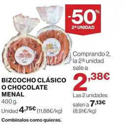 Supercor Bizcocho clásico o chocolate menal oferta