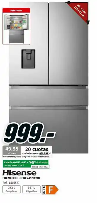 MediaMarkt Hisense French Door Rf749n4wif oferta