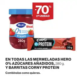 Supercor HERO En todas las mermeladas 0% azúcares añadidos, 280 g, y barritas corny protein oferta