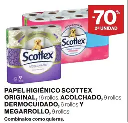 Supercor SCOTTEX Papel higiénico original, 16 rollos, acolchado, 9 rollos, dermocuidado, 6 rollos y megarrollo oferta