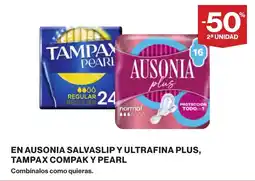 Supercor En ausonia salvaslip y ultrafina plus, tampax compak y pearl oferta
