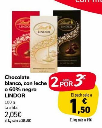 Carrefour Market Chocolate blanco, con leche o 60% negro lindor oferta