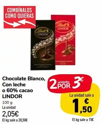 Carrefour Market Chocolate blanco, con leche o 60% negro lindor oferta