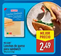 ALDI MILSANI Lonchas de queso para sándwich oferta