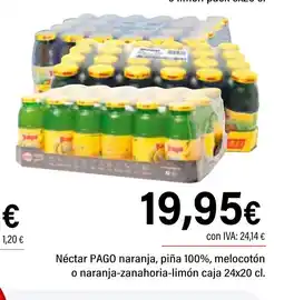 Cash Ifa PAGO Néctar naranja, piña 100%, melocotón o naranja-zanahoria-limón caja oferta