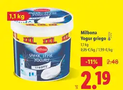 Lidl MILBONA Yogur griego oferta