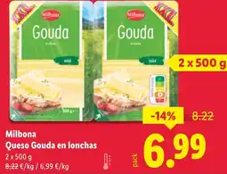 Lidl MILBONA Queso Gouda en lonchas oferta