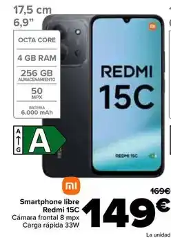 Carrefour XIAOMI Smartphone libre redmi 15c oferta