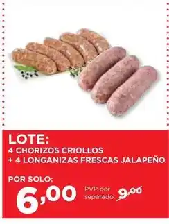 Alimerka 4 chorizos criollos + 4 longanizas frescas jalapeño oferta