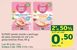 HiperDino ELPOZO jamón cocido o pechuga de pavo reducido en sal y en grasa lonchas finas oferta