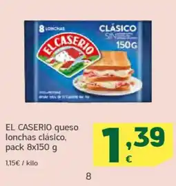 HiperDino EL CASERIO queso lonchas clásico, oferta