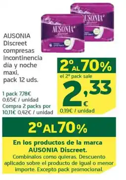 HiperDino AUSONIA Discreet compresas incontinencia día y noche maxi oferta