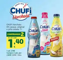 HiperDino CHUFI horchata 0% azúcar, original o piña colada oferta